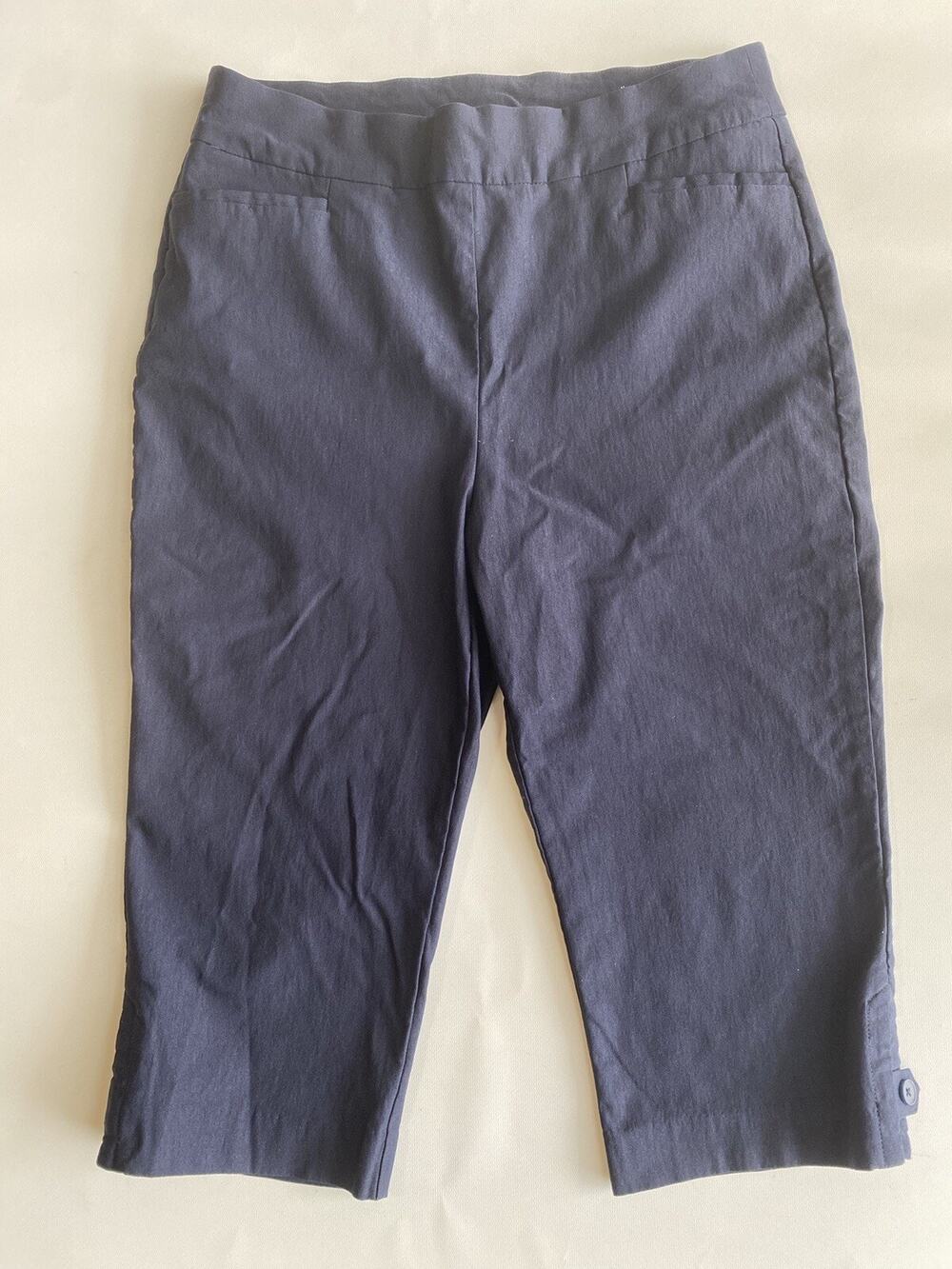 Chico's Women's Navy Blue Pockets Stretch Pull-on Capri Pants Sz 15/US: 10